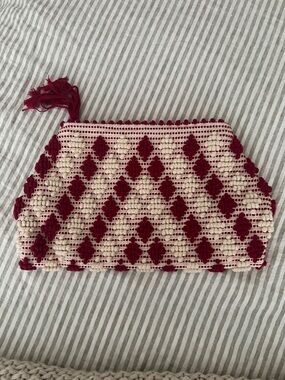 Antonello Tedde Crochet Clutch Bag in Cream and Red